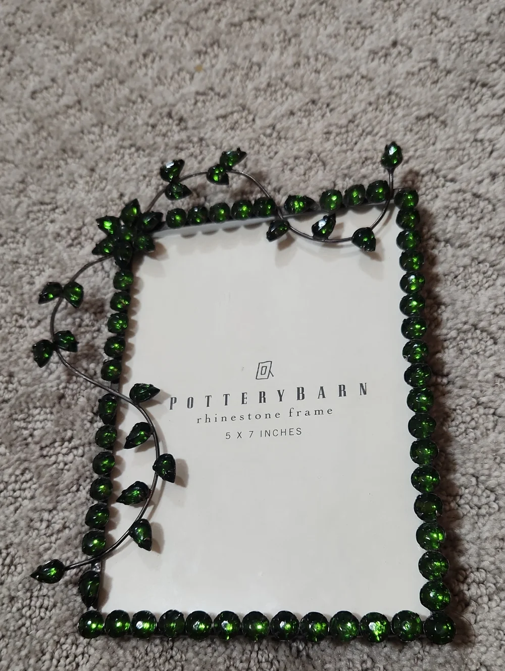 Pottery Barn Dark Emerald Green Rhinestone Standing Photo Frame 5x7
